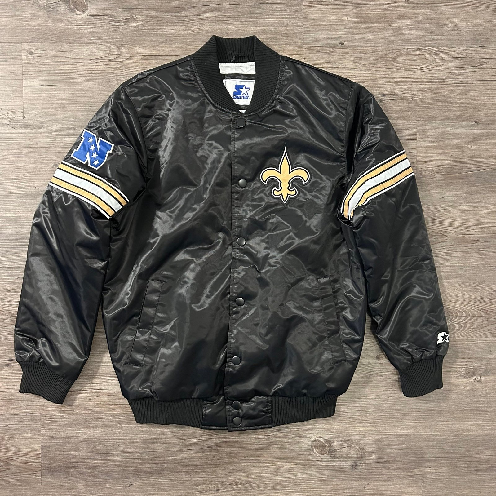 New Starter New Orleans Saints Full Snap Close Varsity Jacket Black Sz SMALL