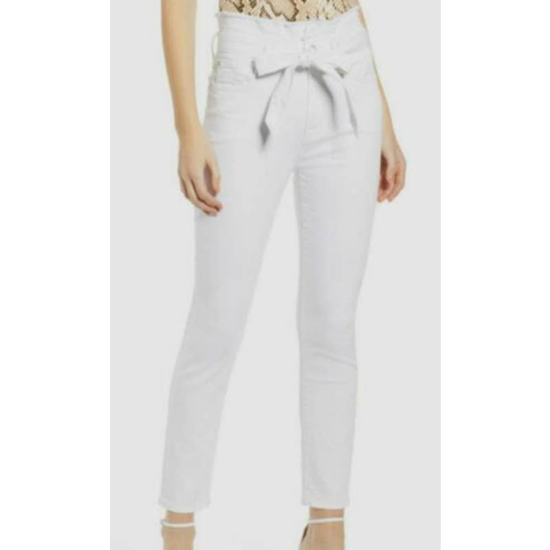 7 for All Mankind Women's Frayed Paperbag Waist Jeans Runway Denim White Size 23