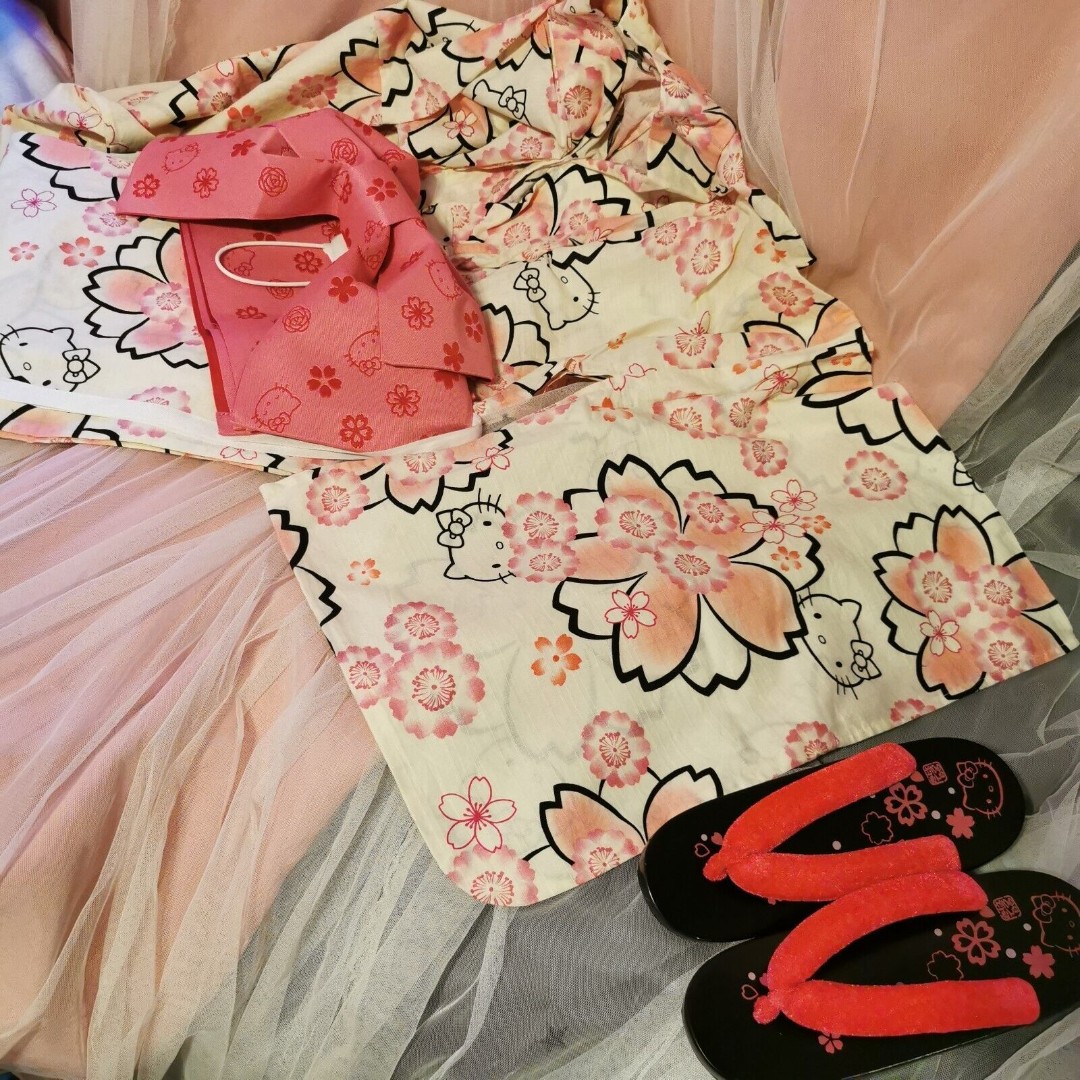 Hello Kitty Yukata 2011 Sakura Sanrio Kimono Cosplay Lolita Y2K Cute Pink Barbie