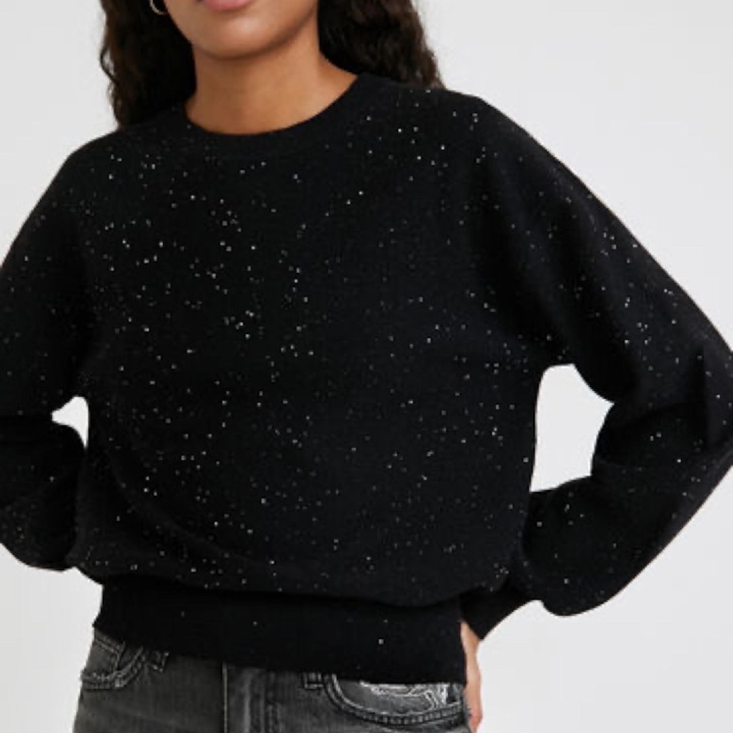 Desigual Universe Knit Sequins Crewneck Sweater Size XS Black Relaxed