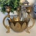 Vintage Three arm brass Lotus flower bowl candelabra with flower frog insert
