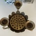 Vintage Three arm brass Lotus flower bowl candelabra with flower frog insert
