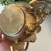 Vintage Three arm brass Lotus flower bowl candelabra with flower frog insert