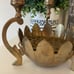 Vintage Three arm brass Lotus flower bowl candelabra with flower frog insert