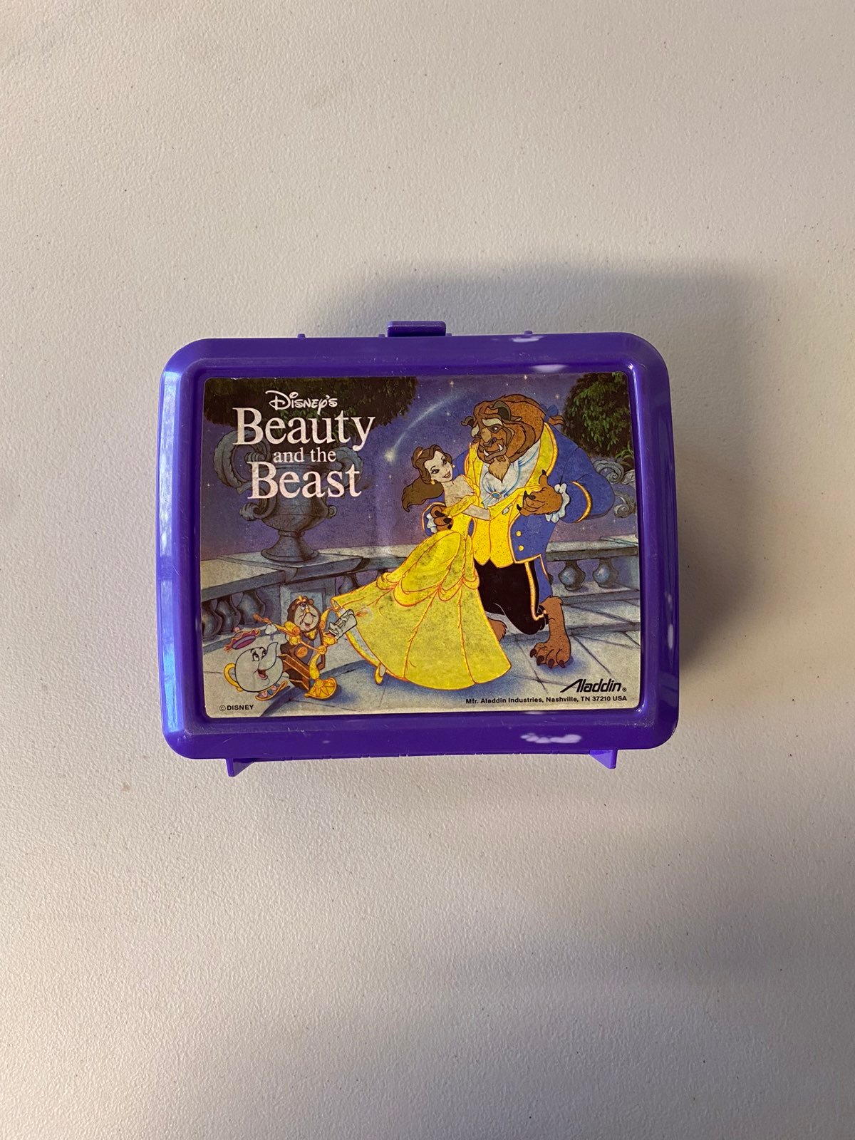 Disney Beauty & the Beast Purple Plastic Lunch Box w/Thermos Vintage Aladdin