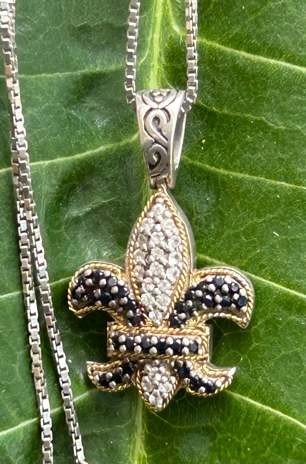 Phillip Gavriel 18K YG Sterling Silver Black & White Sapphire pendant necklace