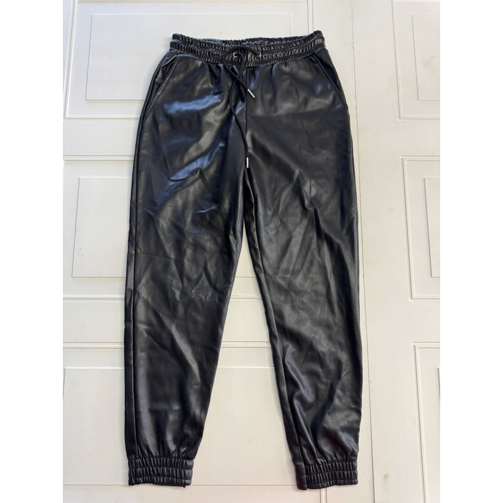 Bagatelle Black Faux Leather Jogger Pants Womens Small Pull-On Elastic Waist