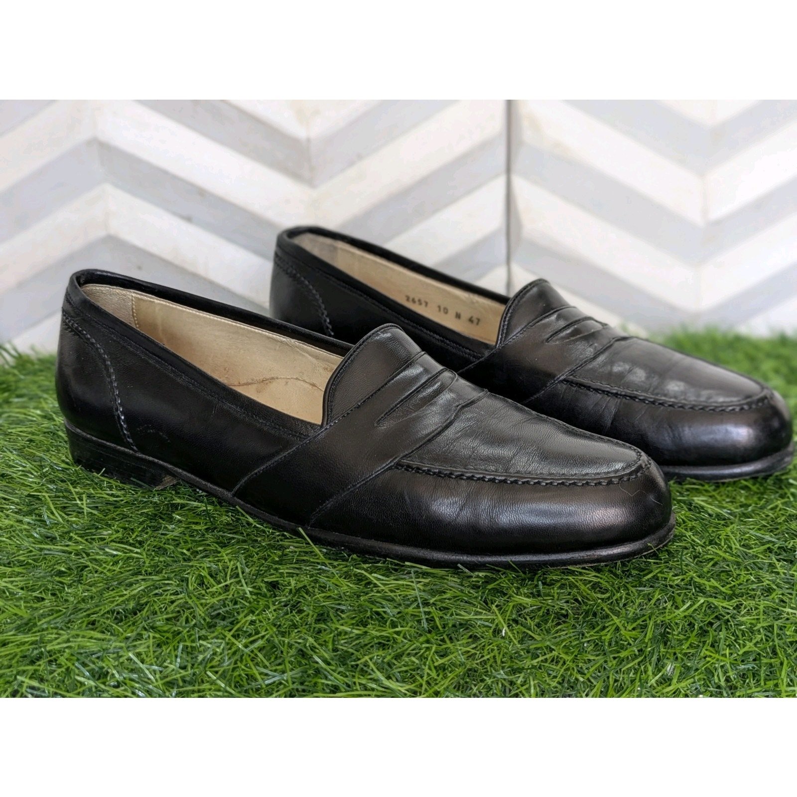 Vintage Bragano Cole Haan Italy Men's 10 Black Leather Dress Shoes Penny Loafers
