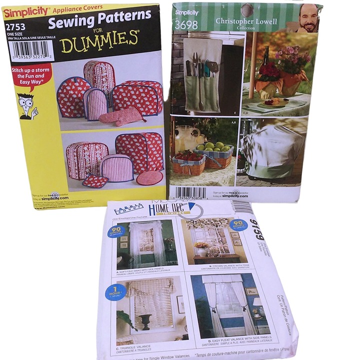 Lot of 3 Sewing Patterns Home Decor Patio Appliance Covers Valance New Folded