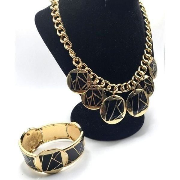 Demi Parure Avenue Gold Enamel Geometric Chunky Bracelet & Necklace