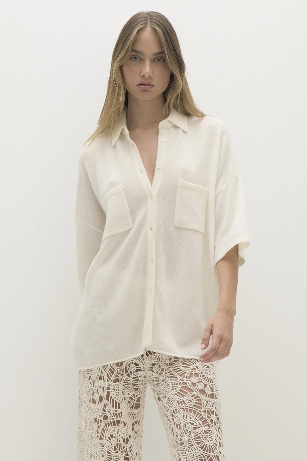 Rue Button-Up Cashmere Top from Naked Cashmere, size small