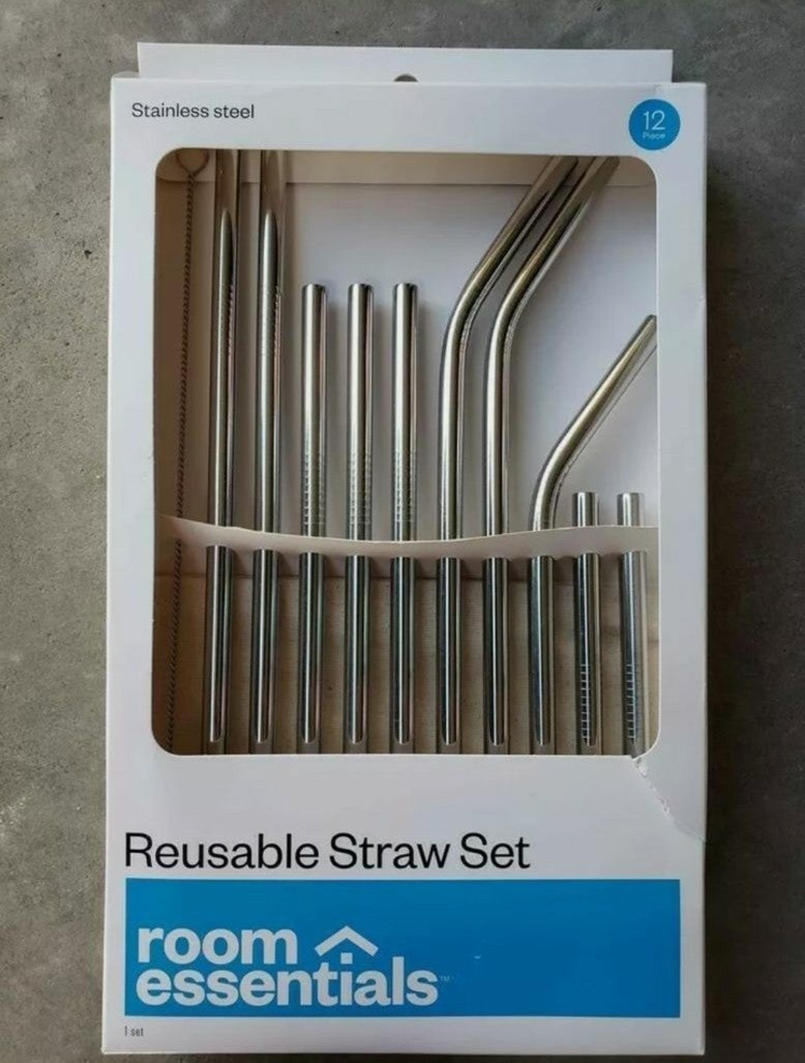 Stainless Steel Reusable Straw Set- 12 piece NEW