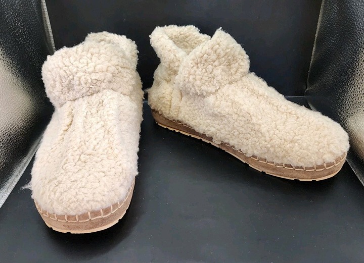 LL Bean Cozy Slipper Booties Pile Fleece Women's Size 8 M Natural Sherpa