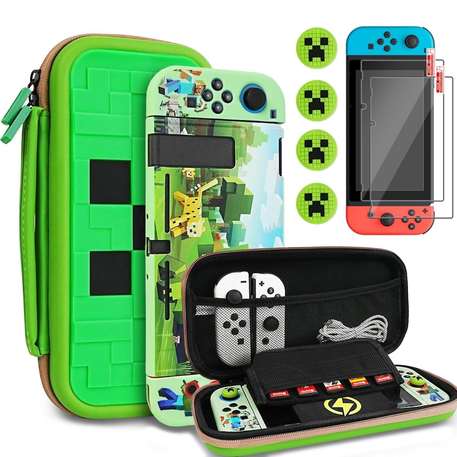 Creepy Carrying Case for Nintendo Switch LCD Green Accessories Kit