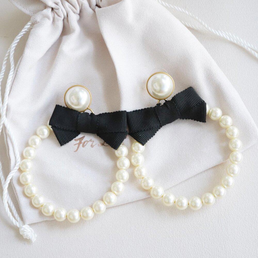 For Love & Lemons Bowtie Pearl Hoop Earrings