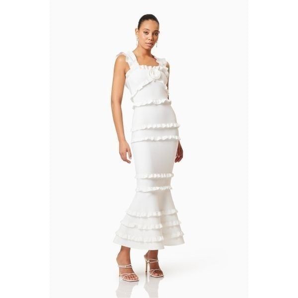 Elliatt Kimberly Frill Evening Maxi Dress White Party Date Bodycon Dress XS NWT