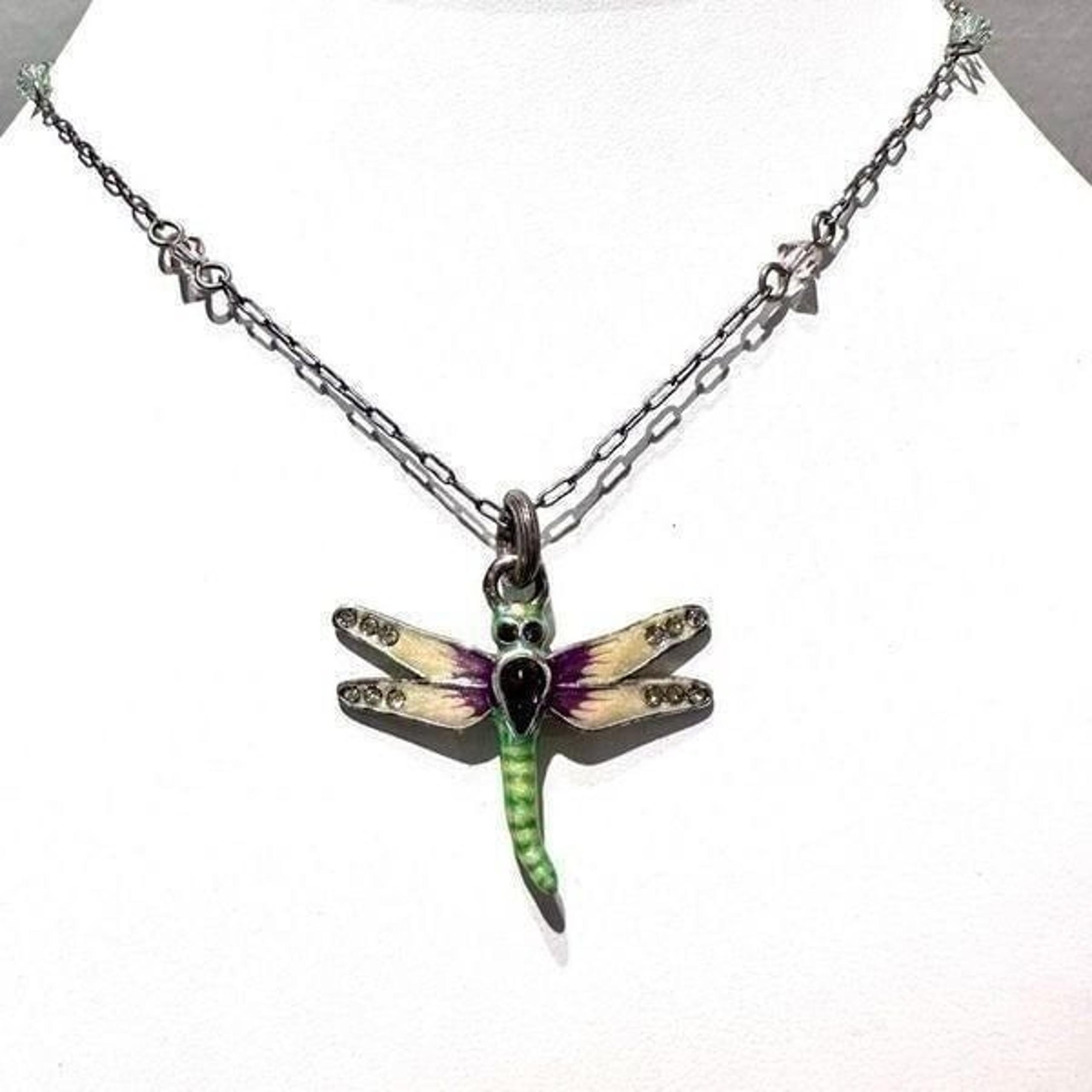 Brighton Enchanted Garden Enamel Dragonfly Pendant Necklace Silver-Multi