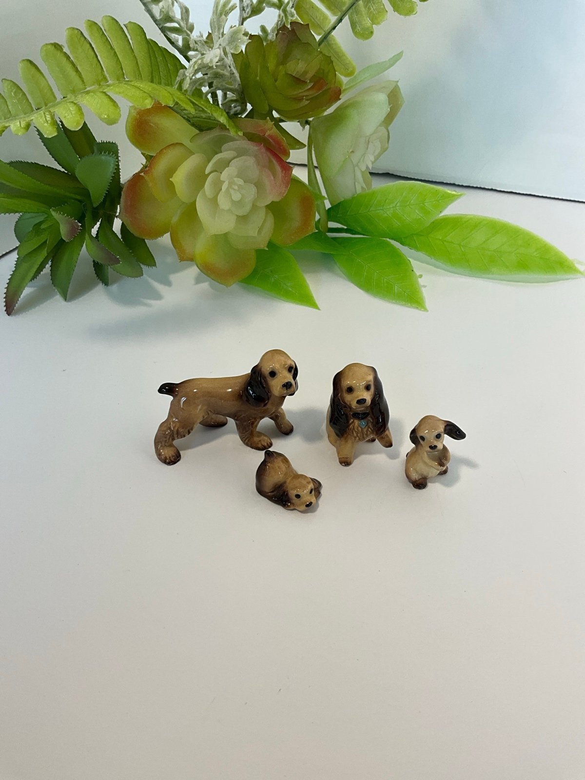 Vintage Hagen-Renakere Ceramic Minature Cocker Spaniel Family