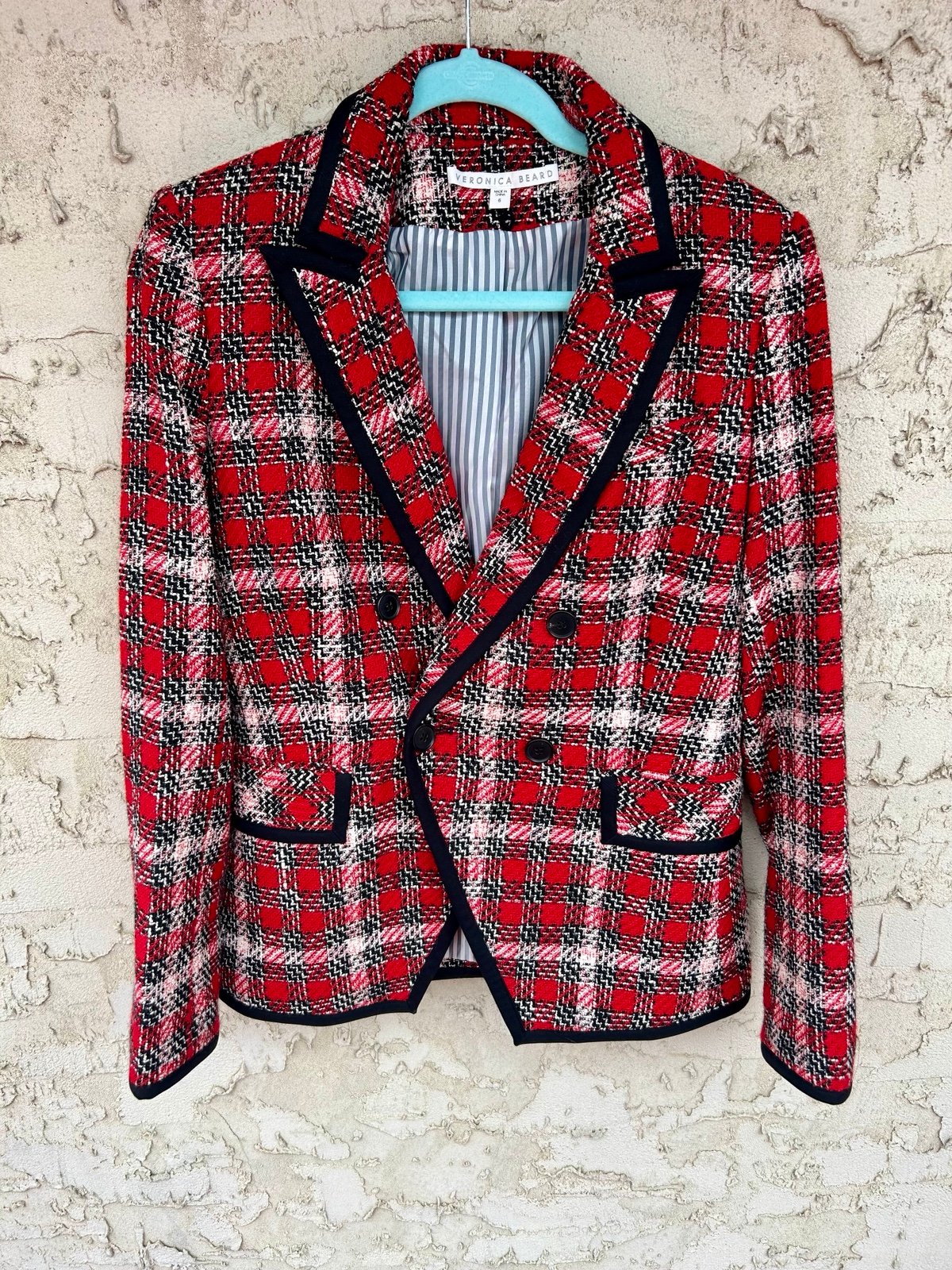 Veronica Beard Harriet Cutaway Dickey Jacket in Plaid Tweed Blazer, size 6