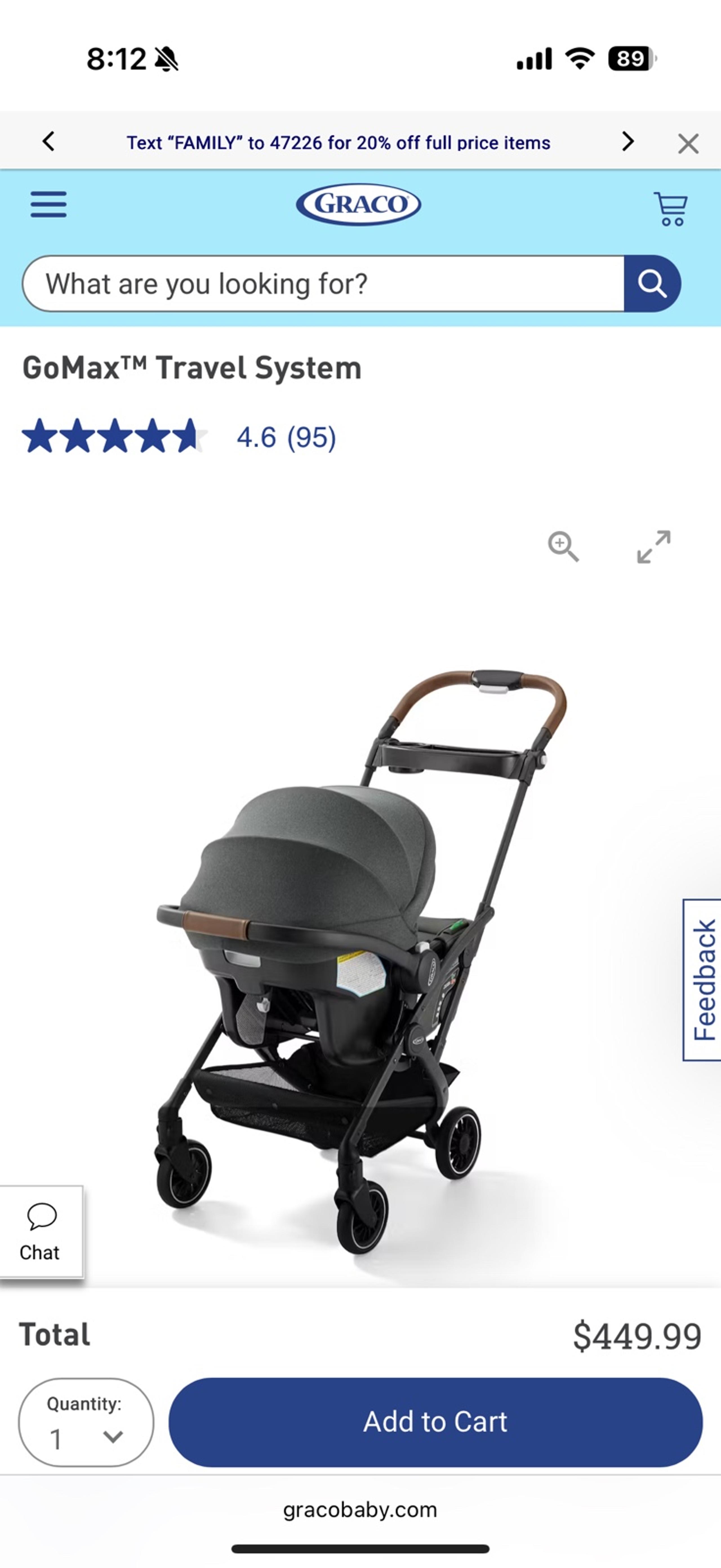 Graco Gomax Next Gen Travel System, Car Seat Stroller Combo