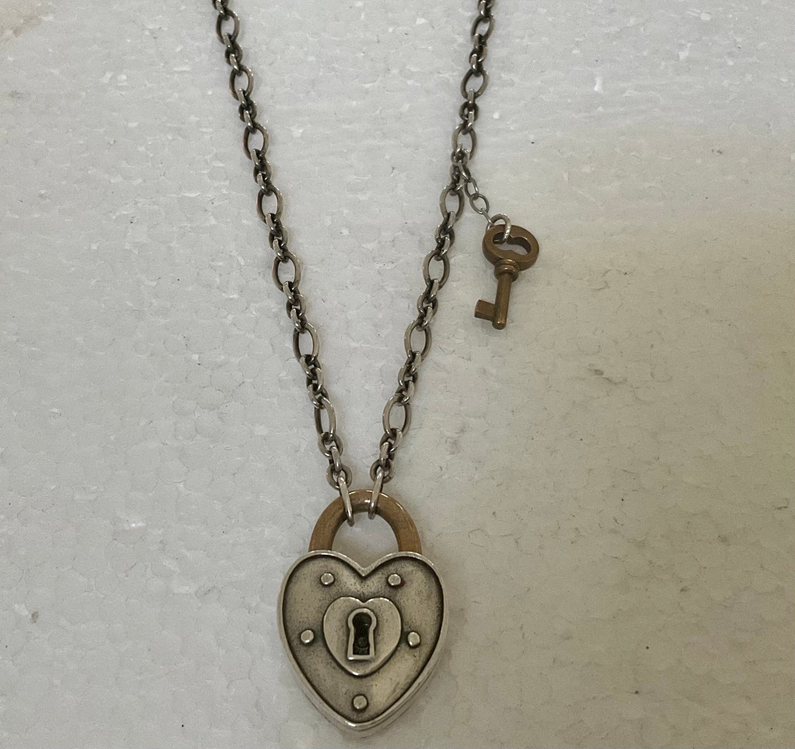 James Avery Retired Hard to Find LOVE LOCK Silver Heart and Bronze Key Necklace