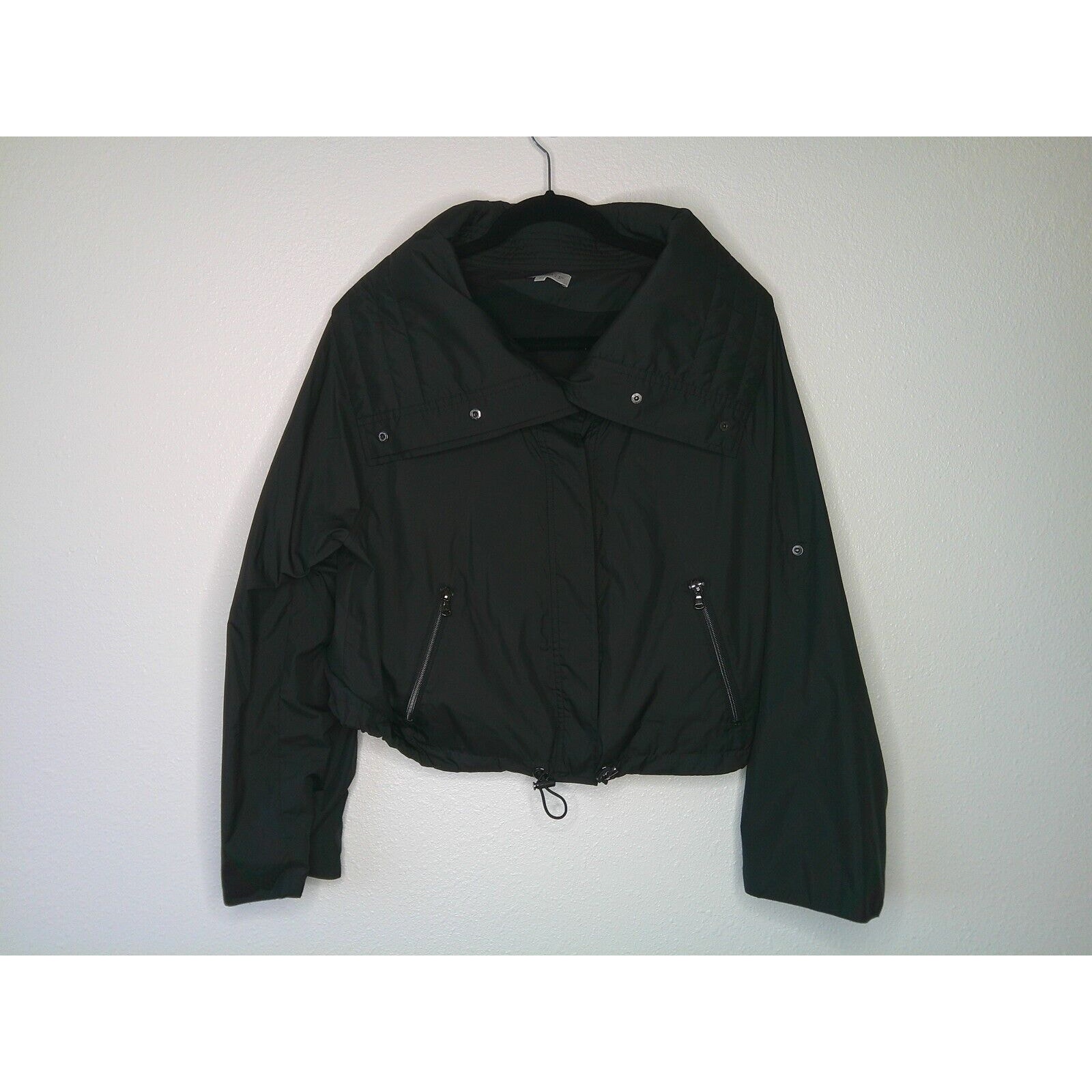 Anatomie Black Casey Crop Long Sleeve Front Button Oversize Collar Jacket S
