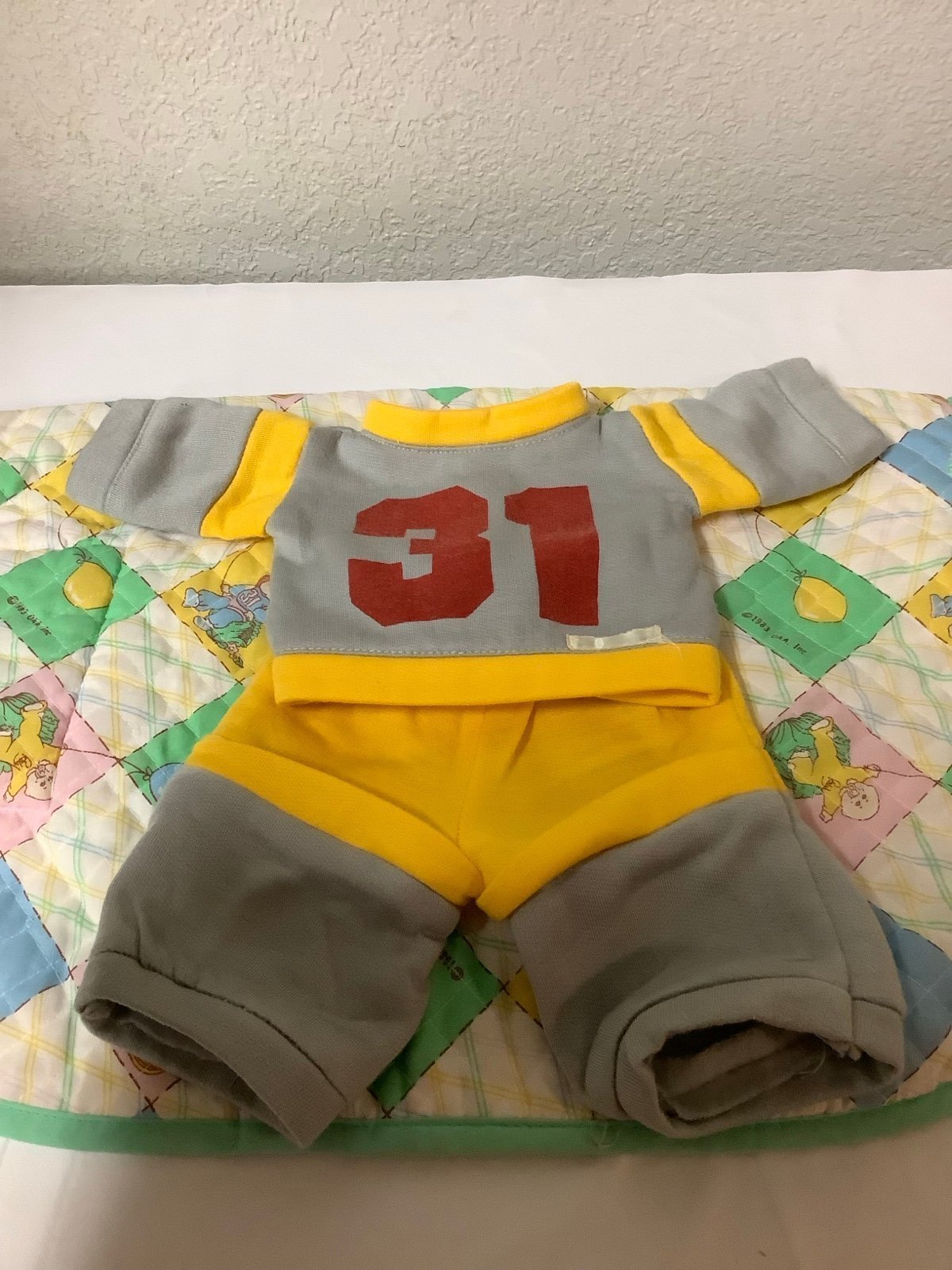 Vintage Cabbage Patch Kids Gray #31 Sports Outfit Gold Trim