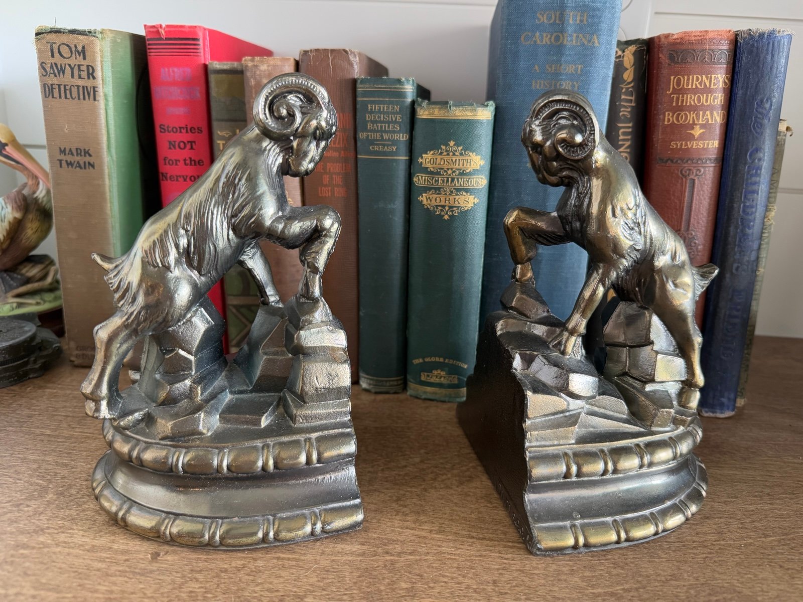 Vintage S.C.C. Brass Big Horn Ram Bookends 1974