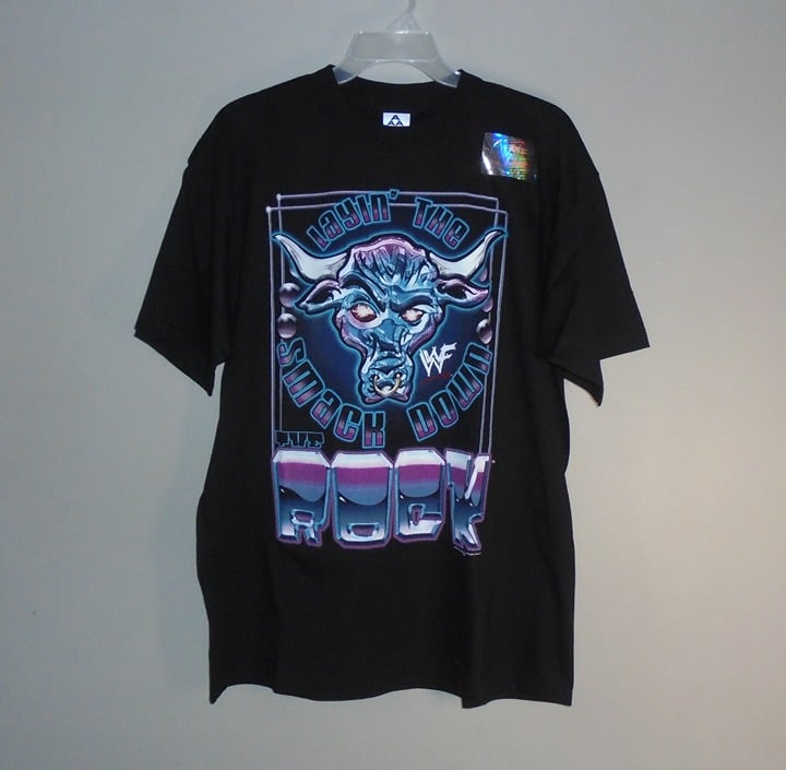 Vintage 1998 WWF The Rock Layin' Smack Down Jabroni Black Shirt XL *NWOT* WWE