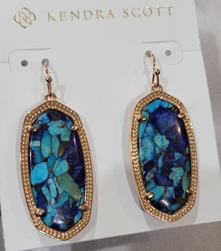 ROSE GOLD CUSTOM Kendra Scott Bronze Veined Lapis Turquoise Elle Earrings