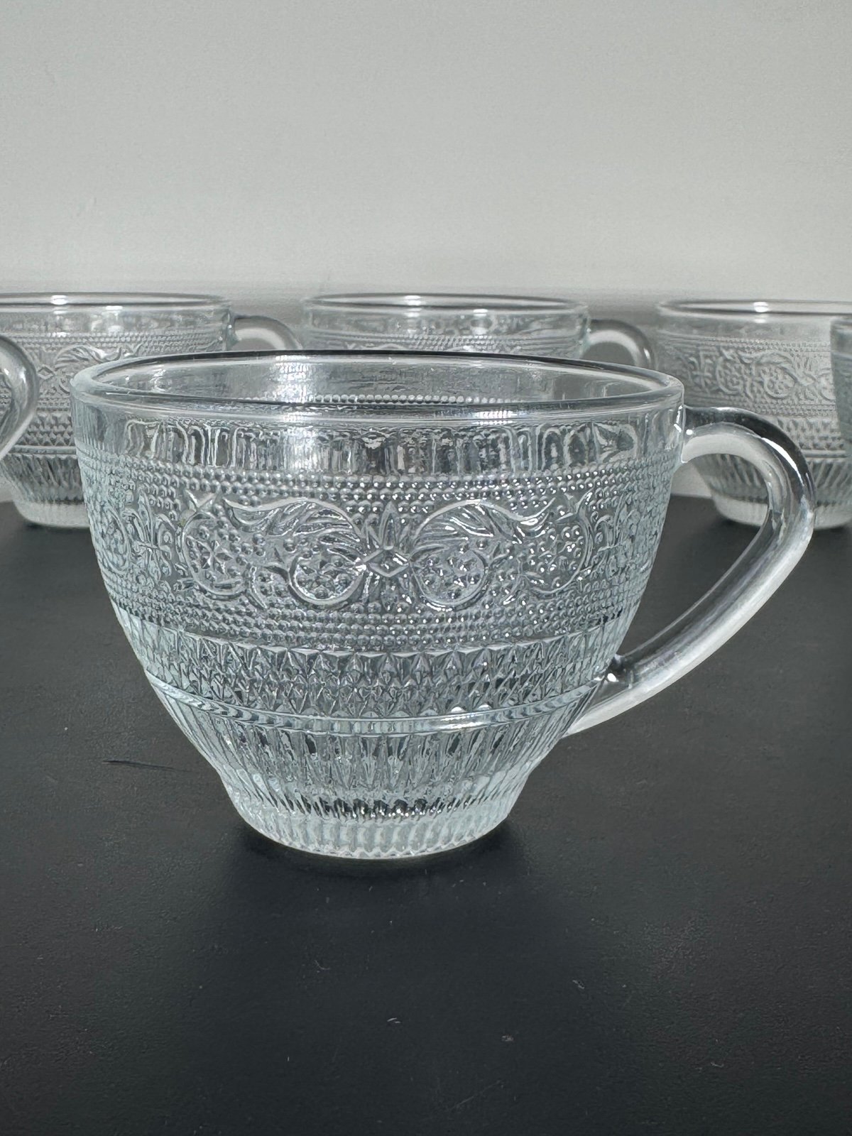 12 VINTAGE GLASS LACE EMBOSSED COFFEE TEA ESPRESSO CUP
