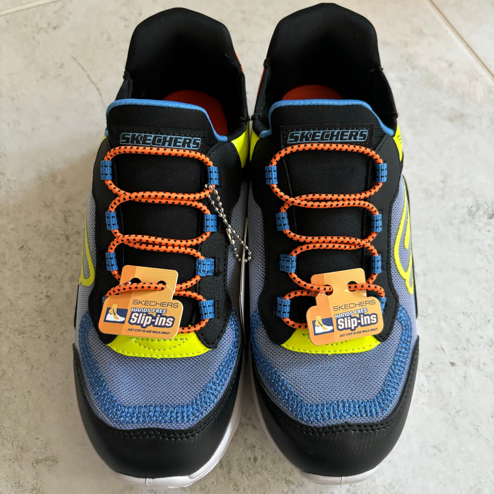 Sketchers Slip Ins Boys Size 3 NWT Blue and Orange