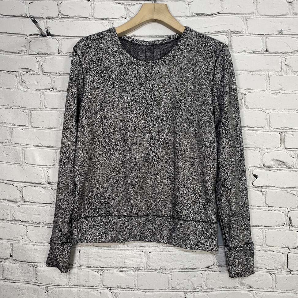 LULULEMON Rush Hour Long Sleeve Womens 10 Black White Luon Spray Jacquard W3AAOS