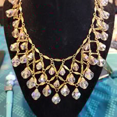 Necklace Vintage 1950’s Bib Dangle Drop AB Crystal NecklaceGOLDTONE