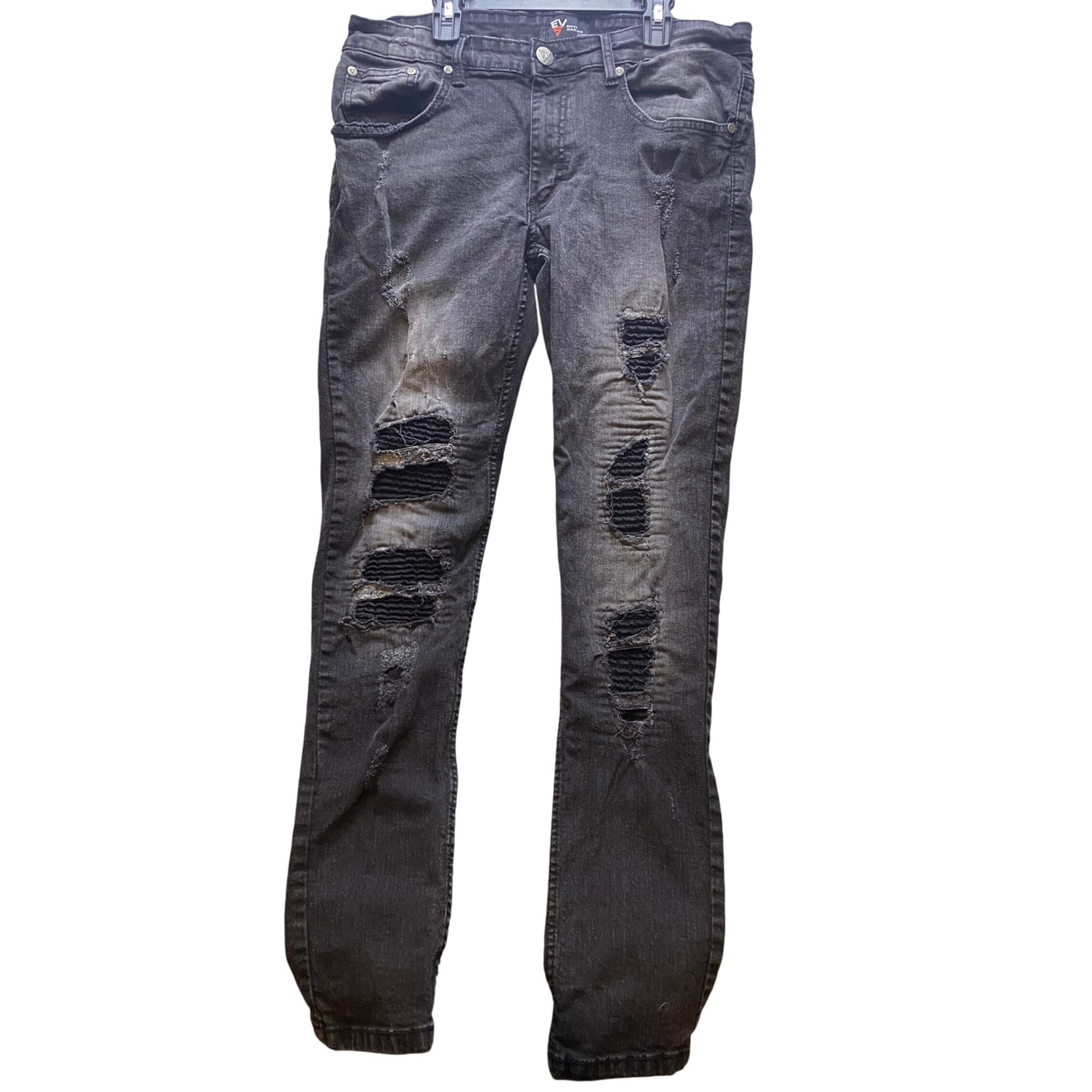 Evolve 5 Jeans Mens 32x32 Distressed Slim Fit Black fade Destroyed Punk Y2K