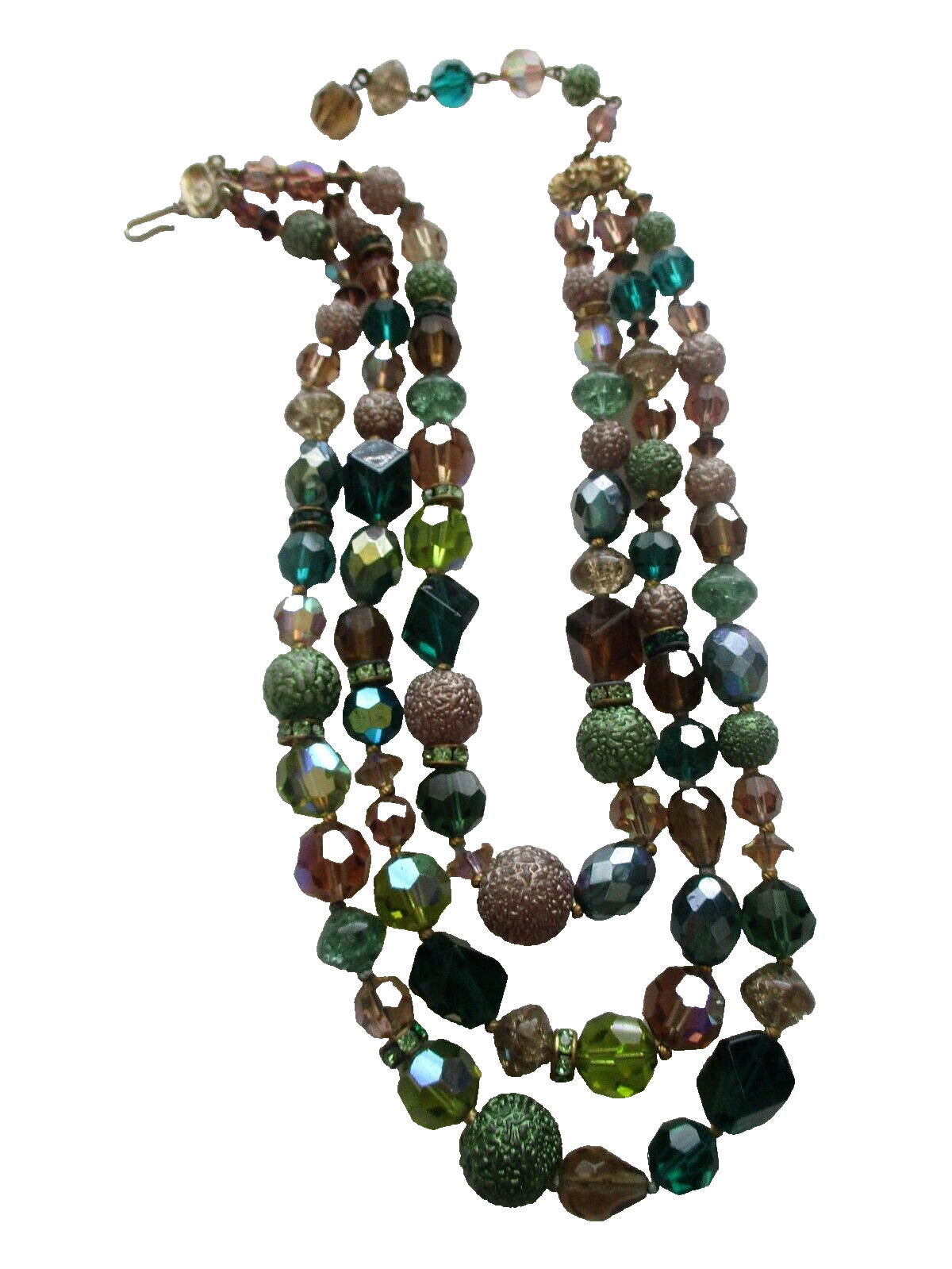 Hattie Carnegie Vintage Signed 3 Stranded Beaded Necklace