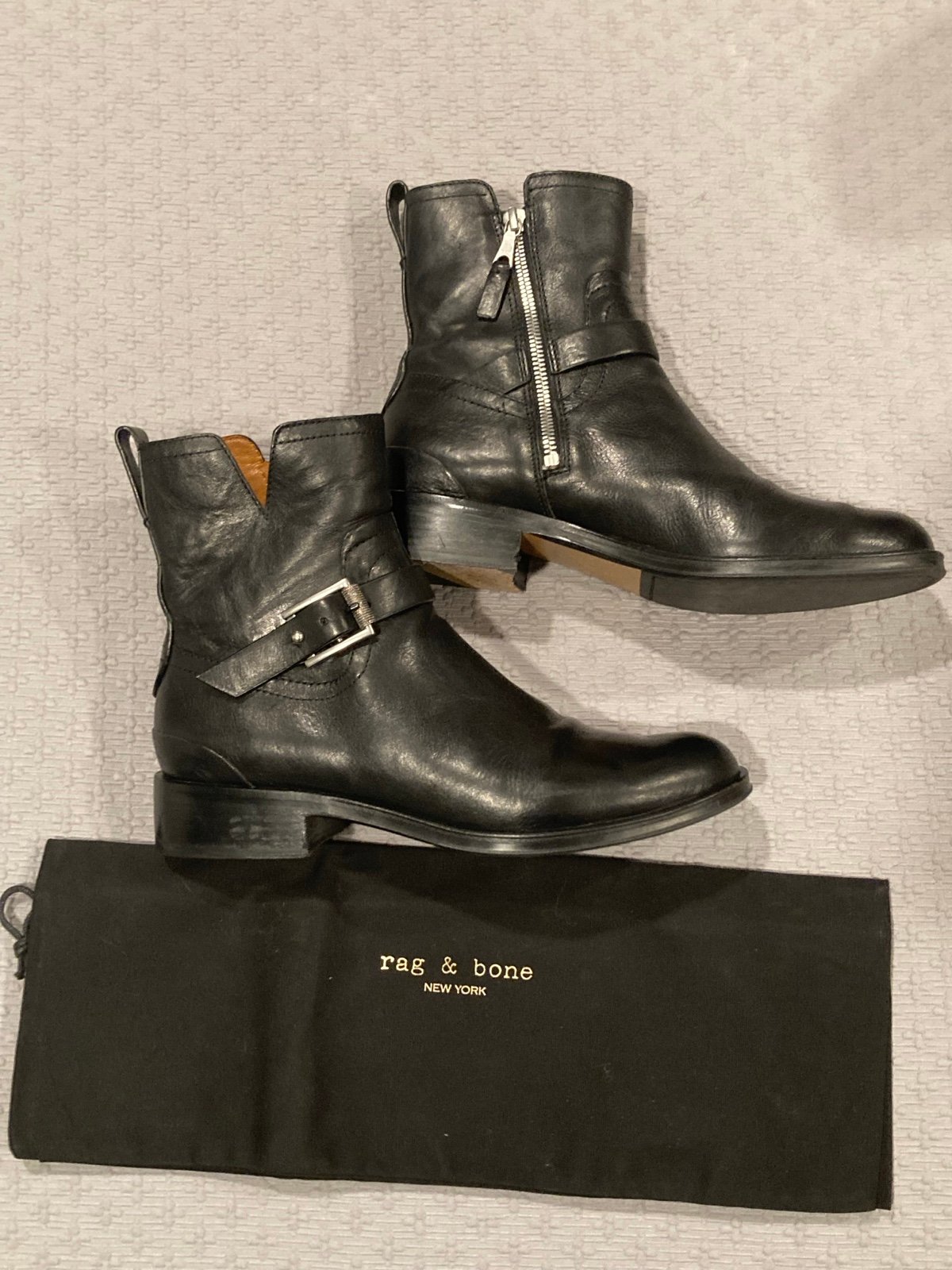 Rag&Bone Abel Black Leather Moto Ankle Boot 8,5