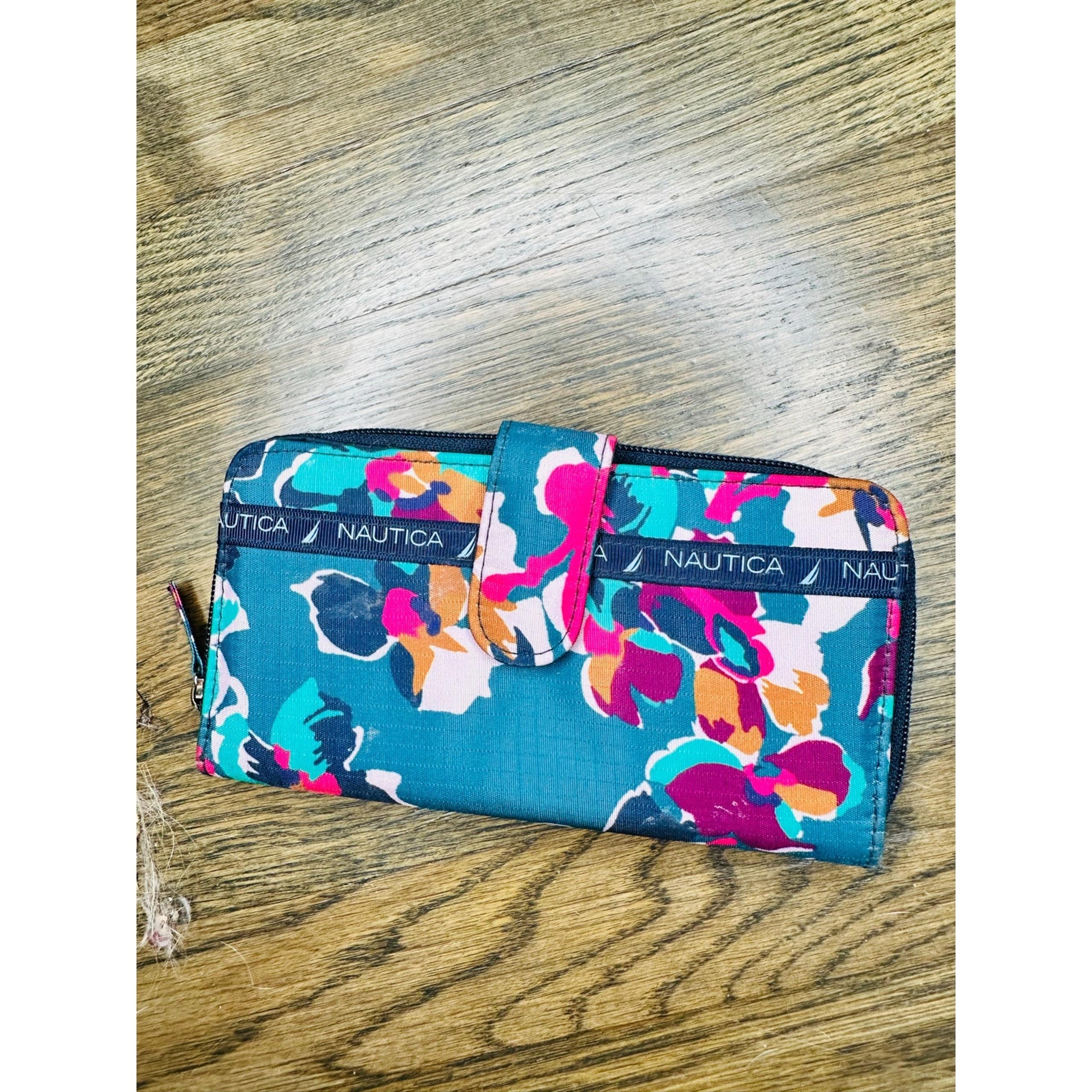 NAUTICA Floral Wallet RFID Protection Dark Green Pink Florals Wallet