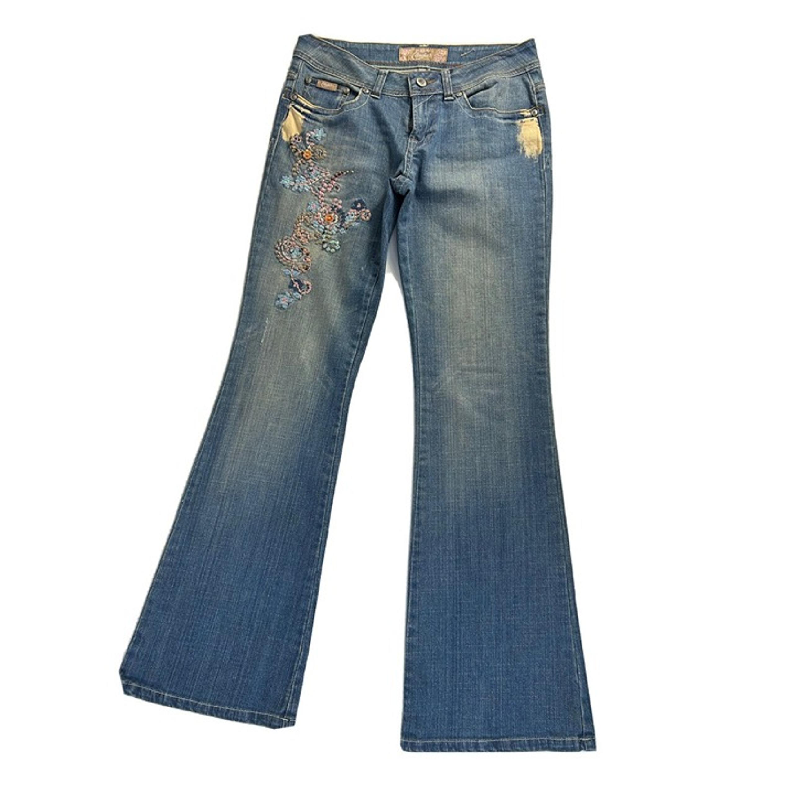 Vintage Womens 2 Paisley Floral Stitched Faded Flare Bell Bottom Jeans