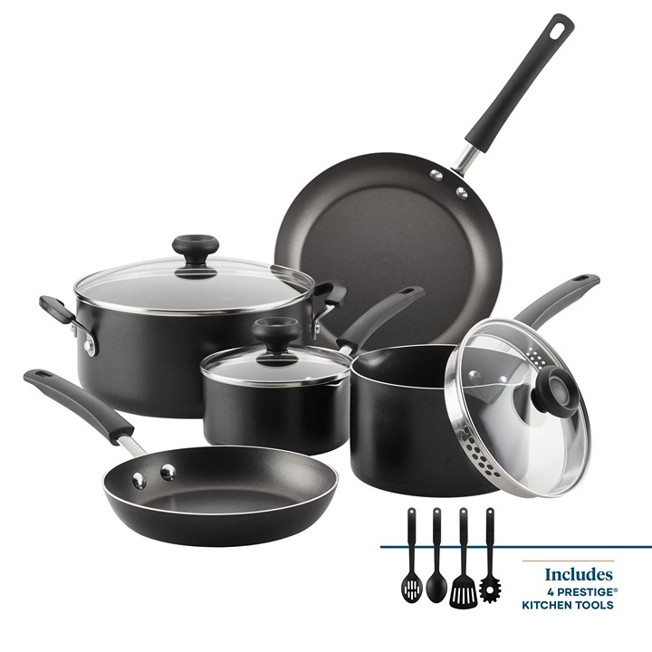 12-Piece Easy Clean Nonstick Cookware Set, Black-H45D