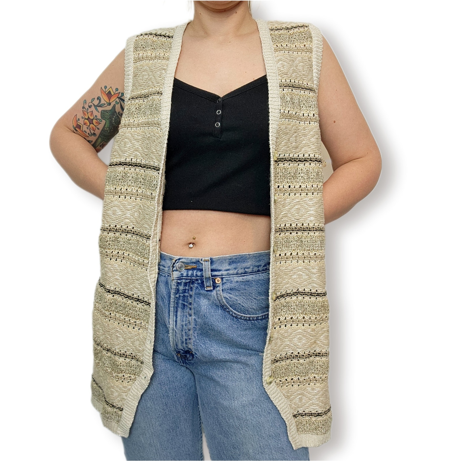 Vintage NWT Silk & Linen Vest Lizsport M Crochet Knit Neutral