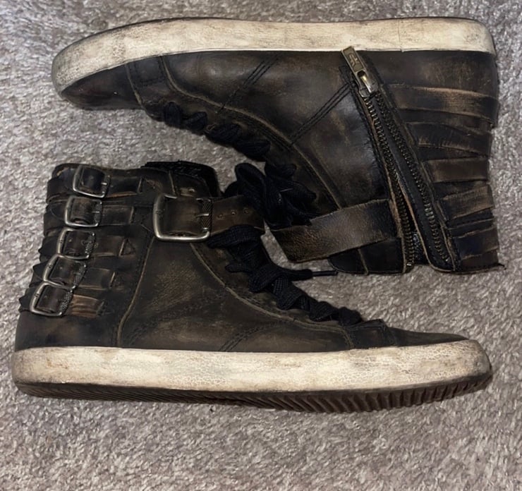 Distressed Frye hightop sneakers