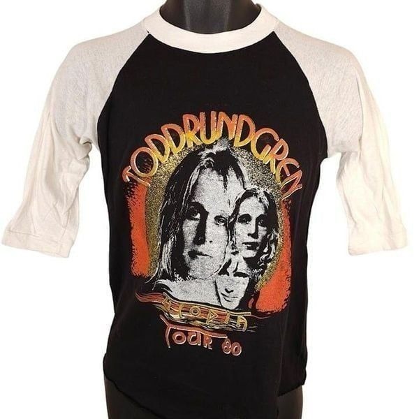 Vintage Todd Rundgren T Shirt Mens Size Small Black White 1980 Utopia Tour
