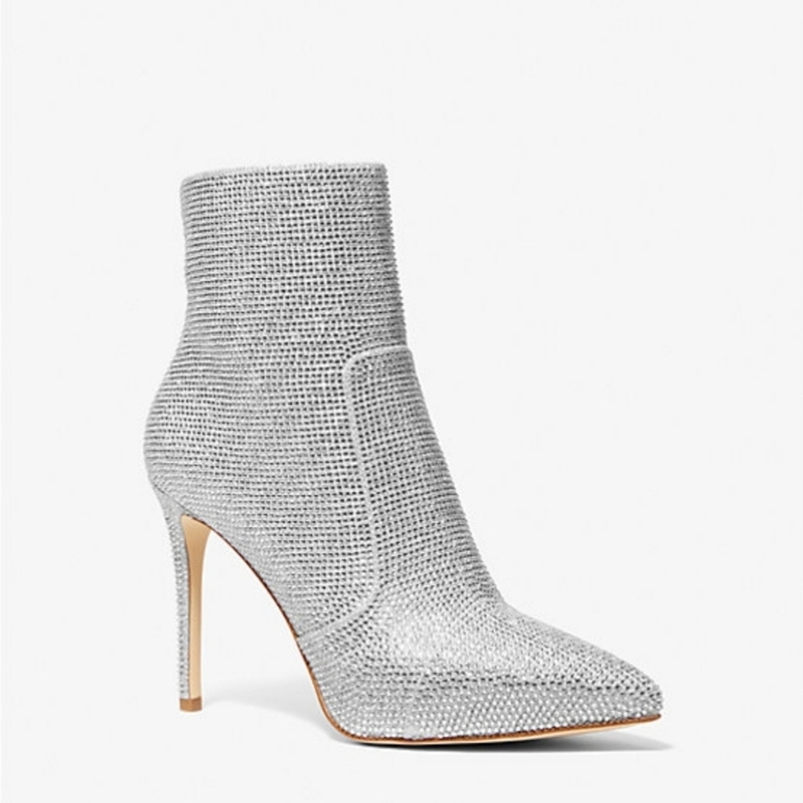 Michael Kors Rue Stiletto Bootie Crystal Embellished Silver Bootie Boot 10M
