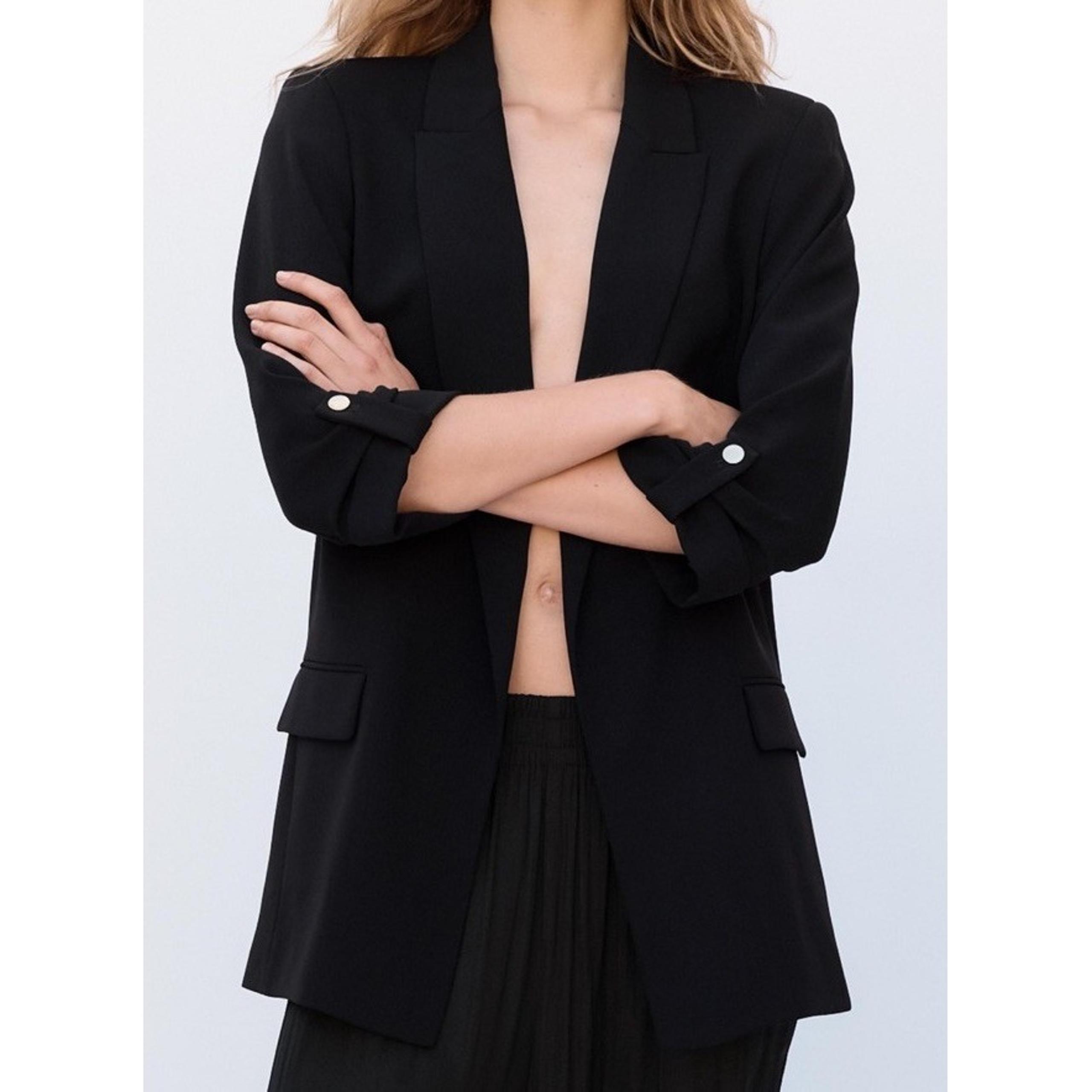 ZARA Black Blazer with Cuffed Sleeves Gold Buttons size Woman's XS