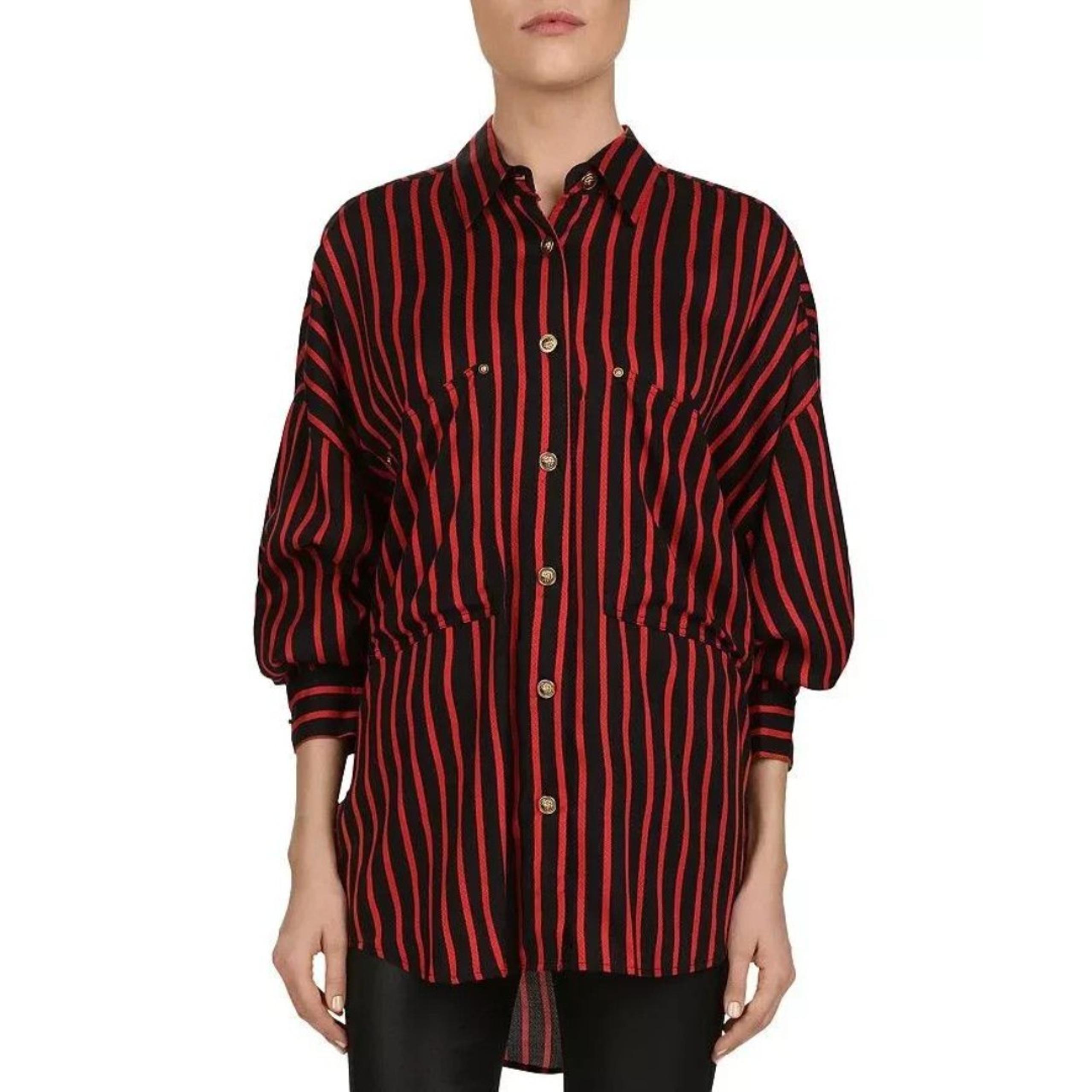 The Kooples Shirt Red/Black Stripe Oversized Drop Sleeve Button Down Size 2/M