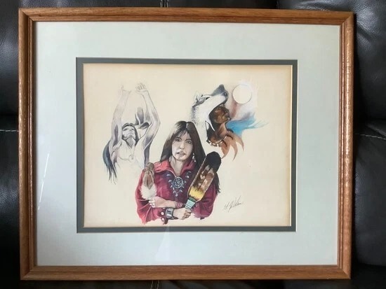 Exquisite Original Native American Painting Framed and Glass 1969.