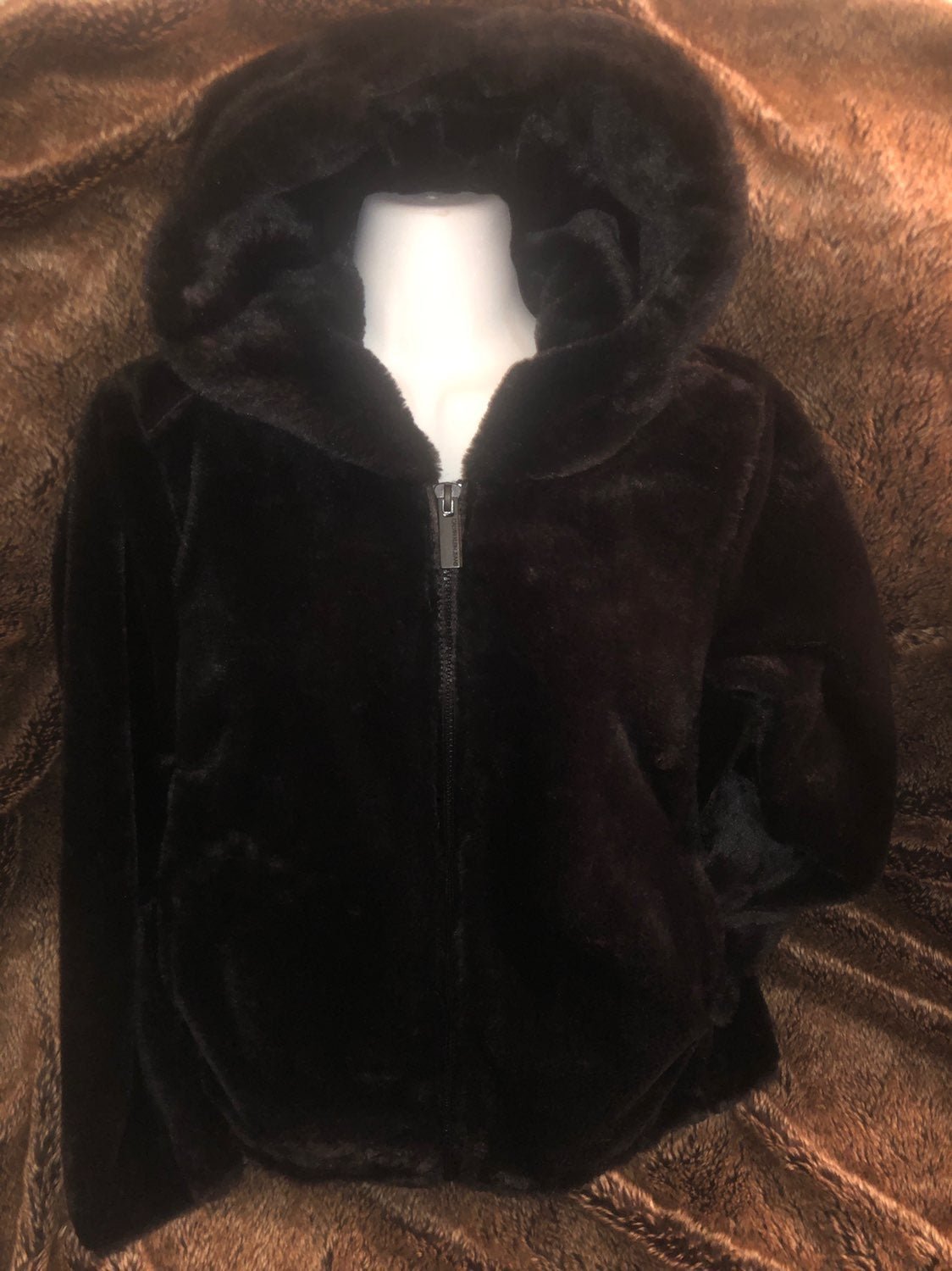 CALVIN KLEIN FAUX FUR COAT/HOODIE BLACK WMN SZ MED