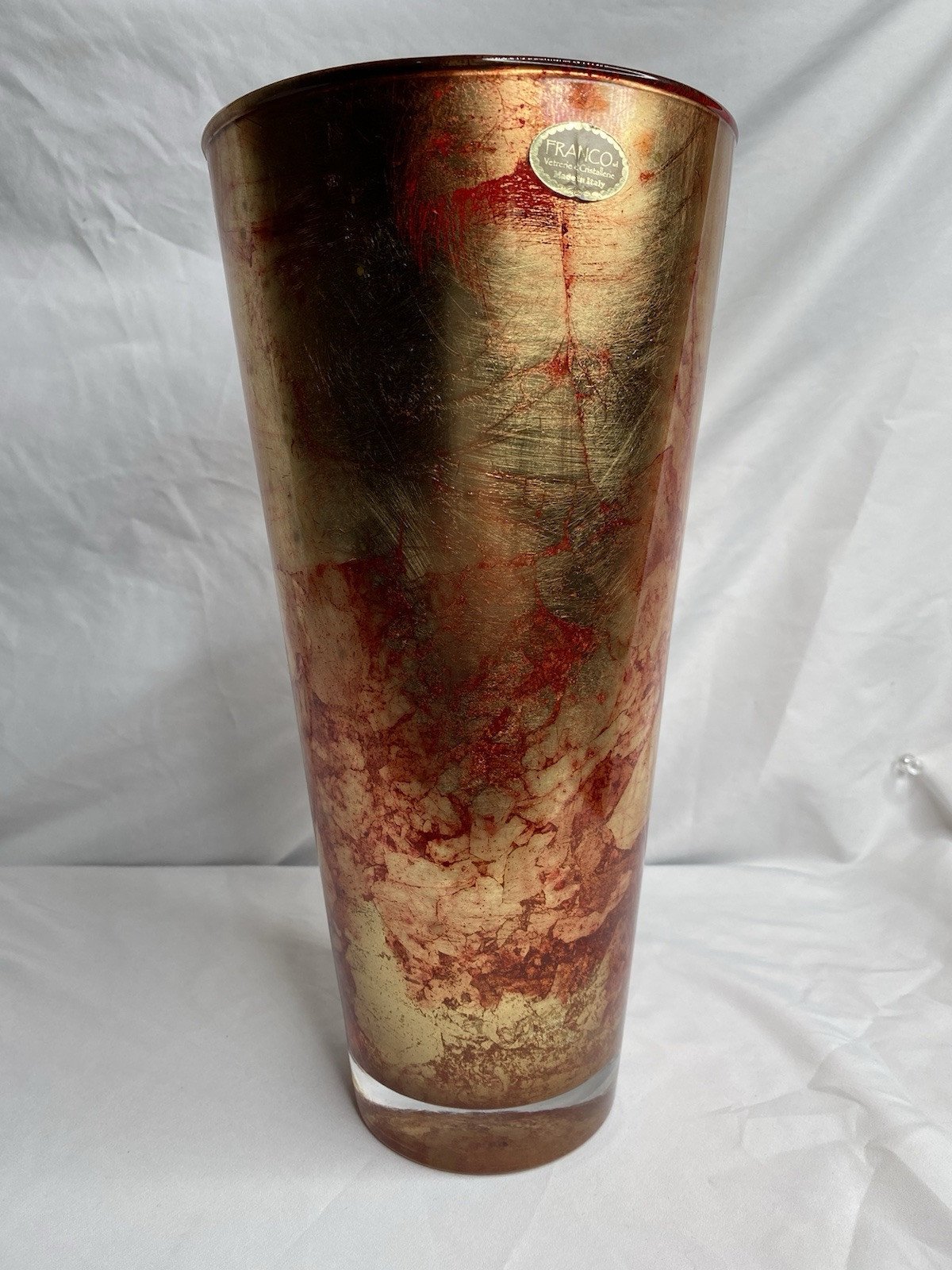 Vintage Reverse 24kt Gold Leaf Painted Leaded Glass Vase Italy Franco 12