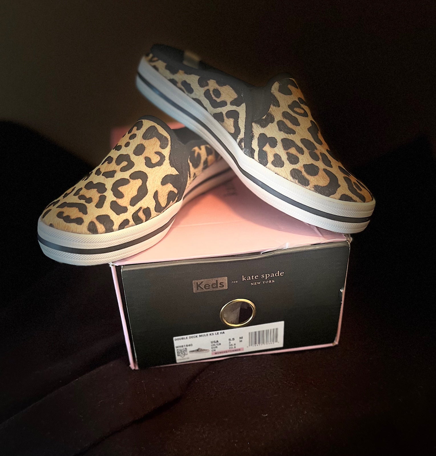 keds x Kate Spade Leopard 5.5 Calfskin Mules